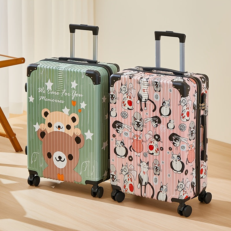 Fashion Graffiti 24-Inch Large Capacity Luggage with Spinner Wheels, TSA Lock, and Retractable Iron Handle - Durable PC+ABS Hard Shell, Zipper Closure, Black\u002FWhite