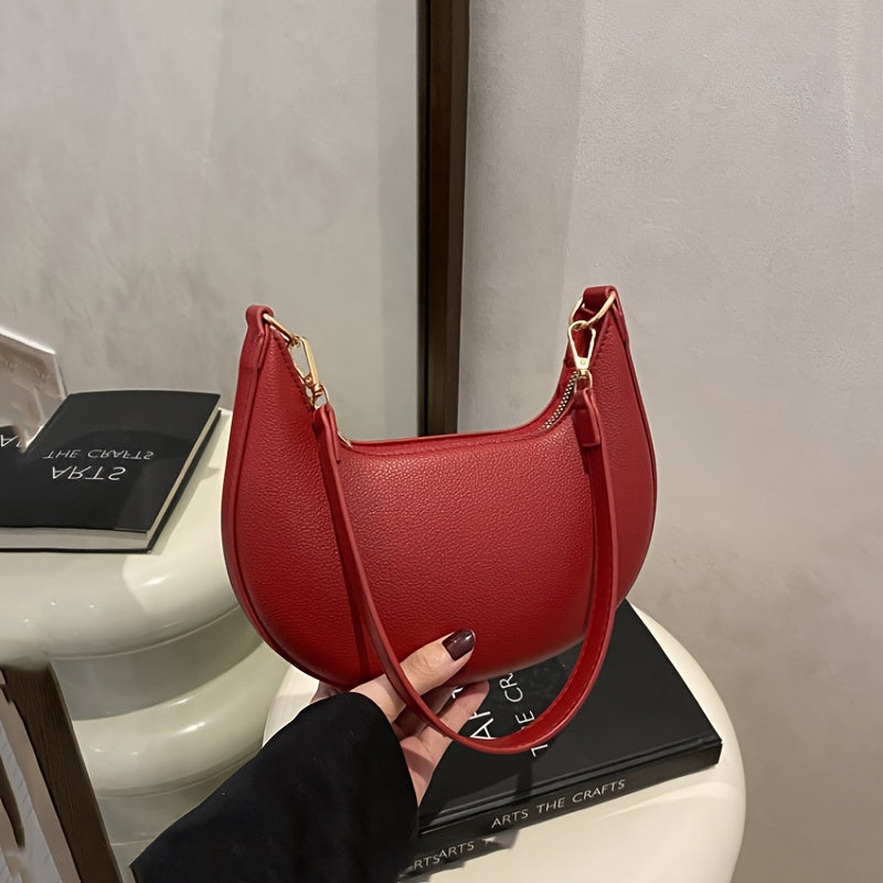 1pc Luxury Crossbody Bag Luxury Women's 1pc Crescent Crossbody Bag | Detachable Adjustable Strap, Magnetic Closure, Golden-Tone Hardware | Coffee Brown\u002FWhite\u002FRed\u002FBlack, Polyester Lined Interior