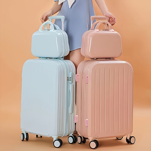 1pc\u002F2pcs Minimalist Solid Color ABS+PC Material Luggage Case Set, Hard Shell Zipper Trolley Suitcase with Square Small Makeup Handbag And Wheels for Travel Use