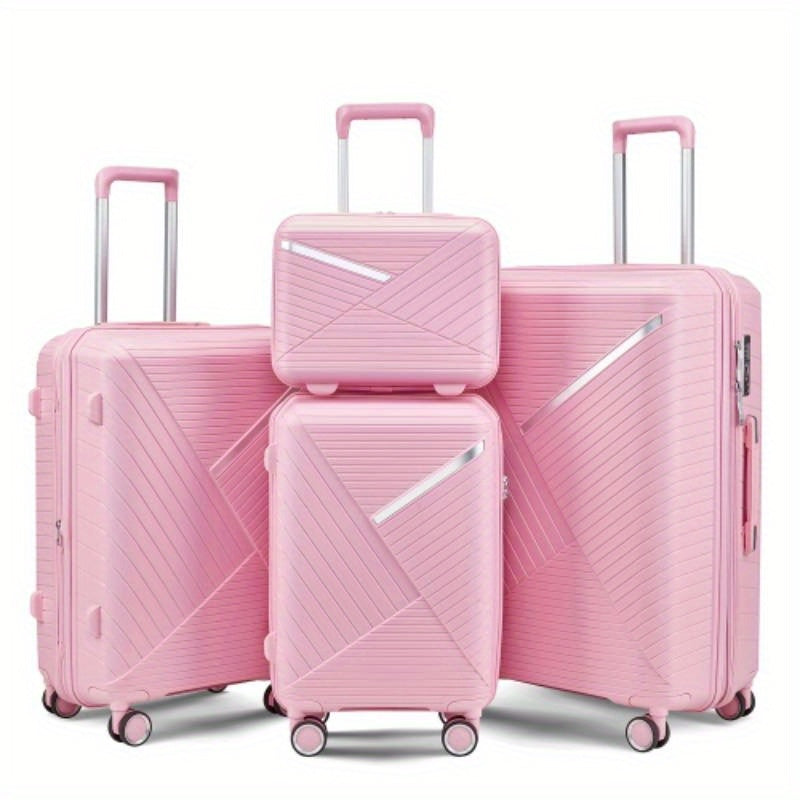 Luggage Sets 4 Pie14202428, Expandable Lightweight Suitcase with 4 Double 360 Degrees Mute Spinner Wheels PP Materials Durable TSA Lock Travel Luggage