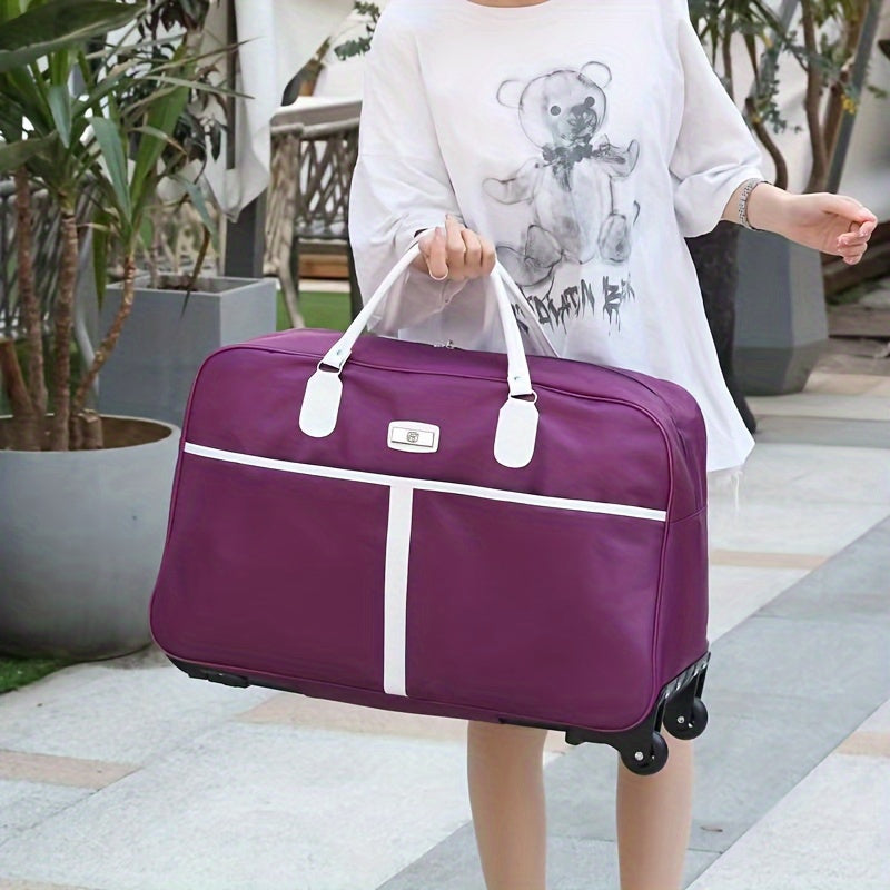 Large Unisex Suitcase Large Capacity Unisex Carry-On Suitcase | Telescopic Handle, 4 Spinner Wheels, Durable Oxford Fabric | Purple\u002FBlue\u002FBlack, Dual-Sided Logo Design, for Short Trips & Business Travel