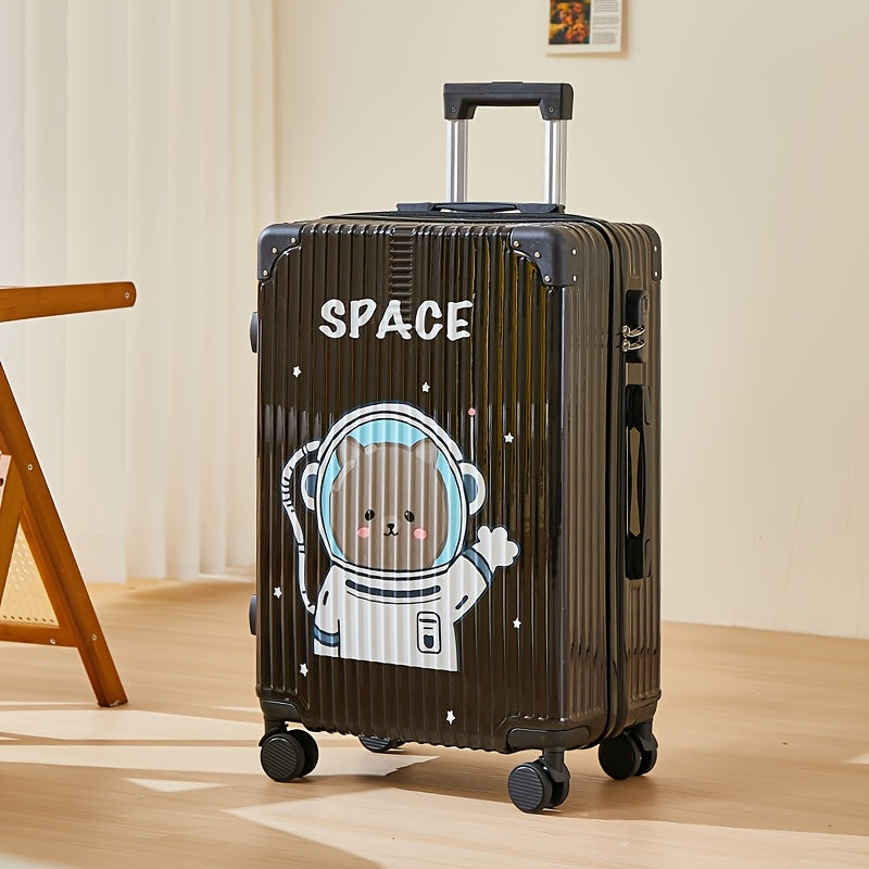 Fashion Graffiti 24-Inch Large Capacity Luggage with Spinner Wheels, TSA Lock, and Retractable Iron Handle - Durable PC+ABS Hard Shell, Zipper Closure, Black\u002FWhite