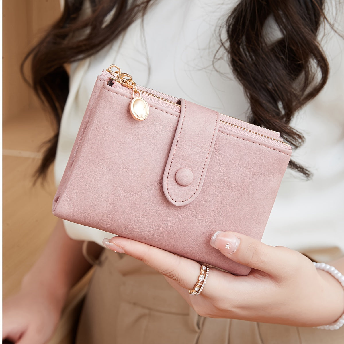 Three-Fold Retro Wallet with RFID Blocking, Multiple Card Slots, Button and Magnetic Snap Closures