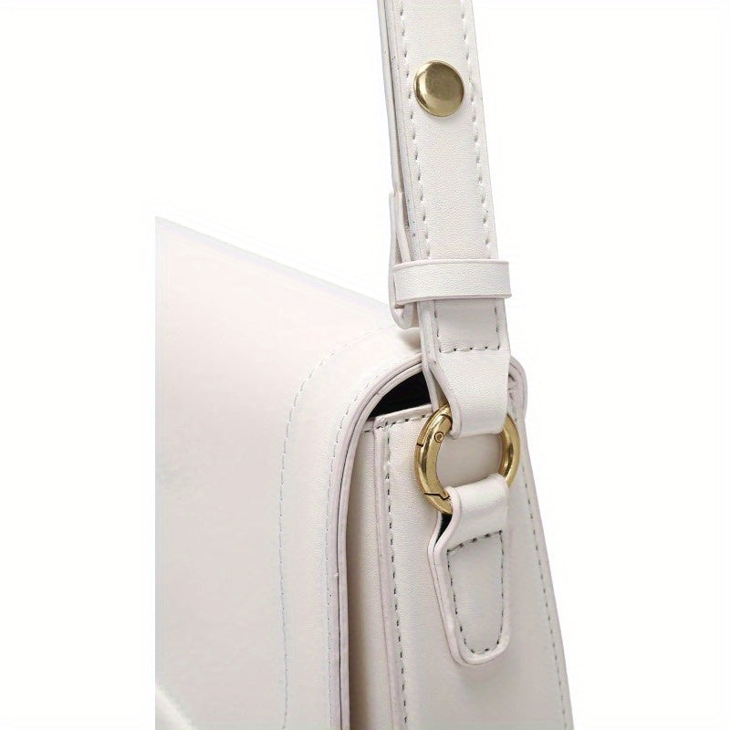 Chic JOLLQUE Crescent Shoulder Bag for Women - Small Faux Leather Crossbody with Golden-Tone Hardware, White & Golden Accents, Zipper Closure, Perfect for Casual or Stylish Outfits, Purse