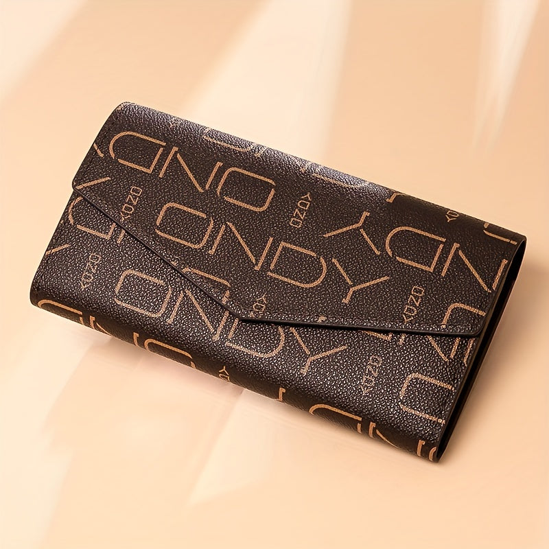 ONDY Original Fashion Women'S Long Wallet, Classic Coffee Can Hold Mobile Phone Large Capacity Portable Handheld Coin Wallet, Suitable for Four Seasons Flip-Top Small Bag for Office Workers