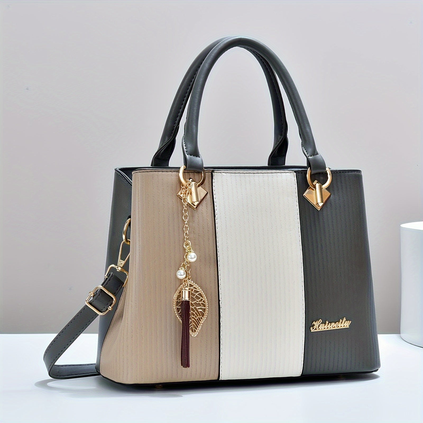 Elegant Tote Bag Large Elegant White Crocodile-Textured Tote Bag | Golden-Toned Accents, Fixed Shoulder Strap, Zip Closure, Polyester Lined | Ideal Gift for Mom, Family, or Friends