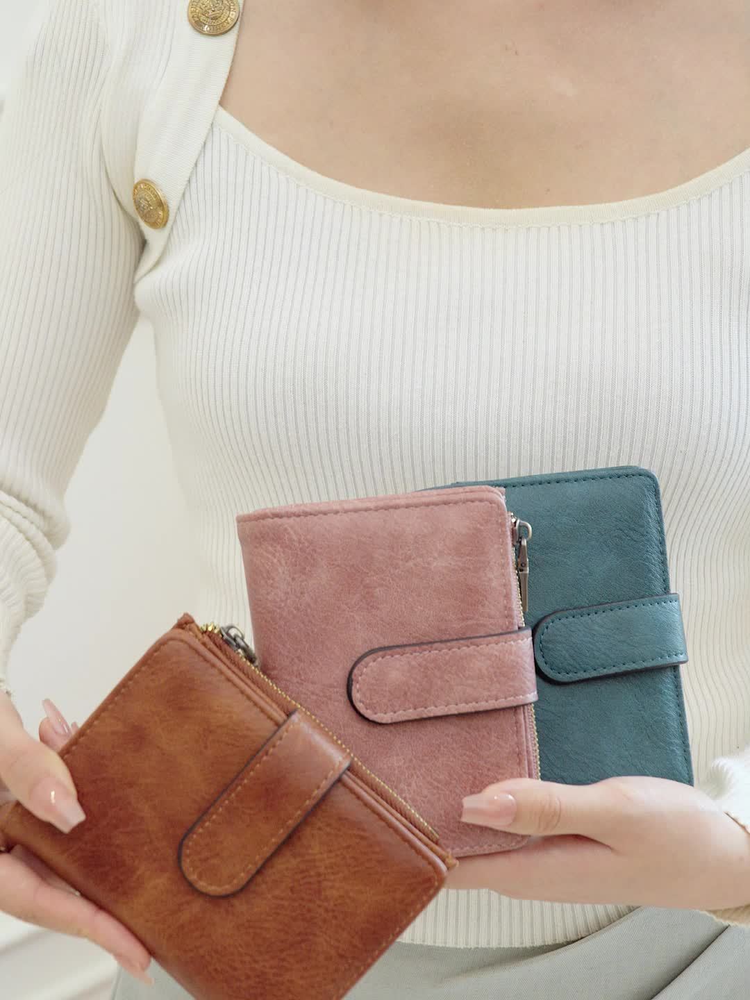 RFID Anti-Theft Wallet Multi-Carat RFID Anti-Theft Wallet - Retro Short Wallet, Solid Color Bifold Coin Purse, Women's Credit Card Holder