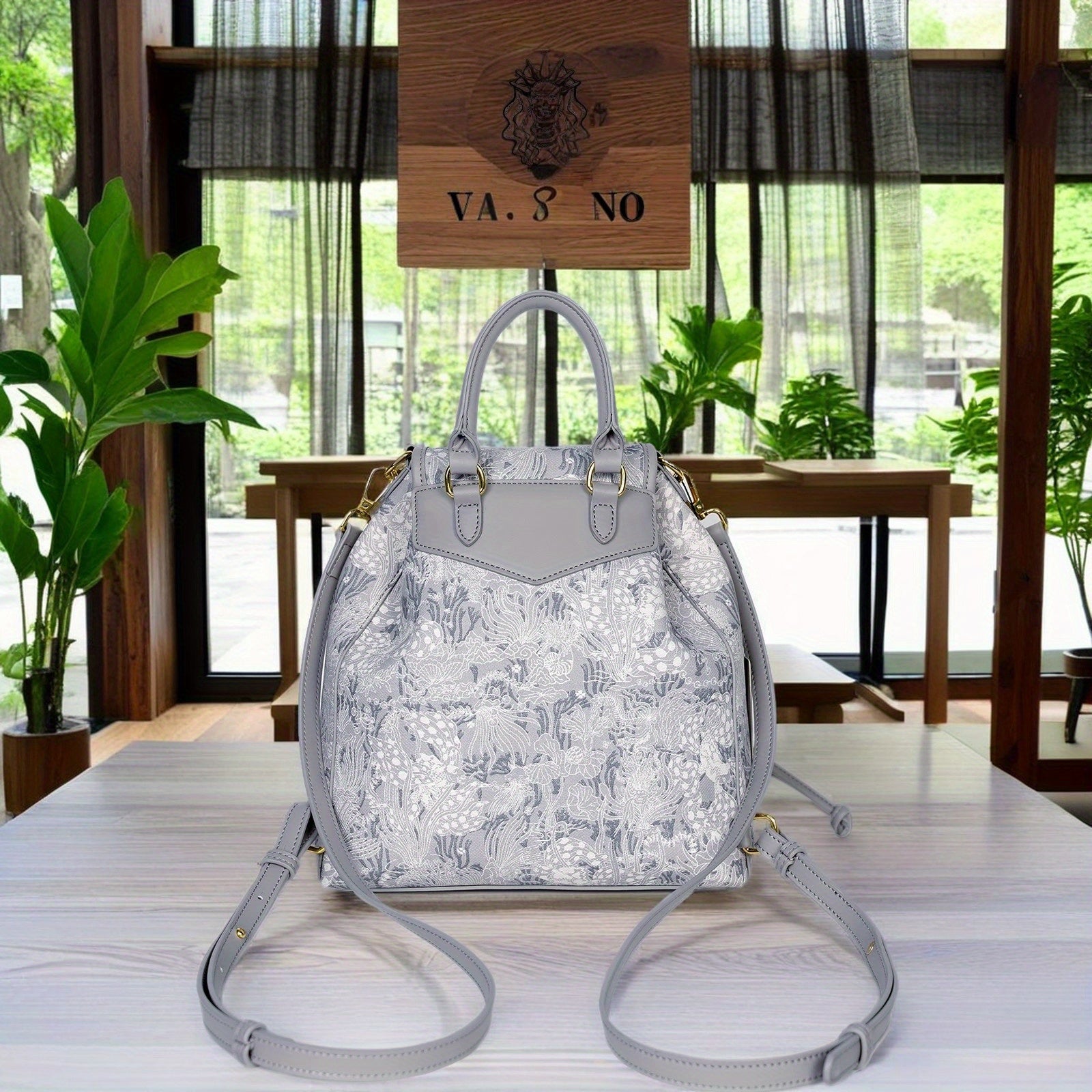 Women's Elegant Floral Print Crossbody Backpack - Convertible Shoulder Bag with Golden-Tone Hardware, Detachable Chain Strap & Wrist Strap, Secure Clasp Closure, Durable Second-Layer for Daily Use & Special Occasions