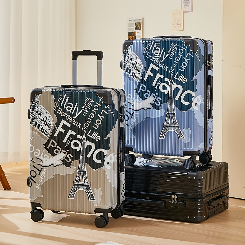 Fashion Graffiti 24-Inch Large Capacity Luggage with Spinner Wheels, TSA Lock, and Retractable Iron Handle - Durable PC+ABS Hard Shell, Zipper Closure, Black\u002FWhite