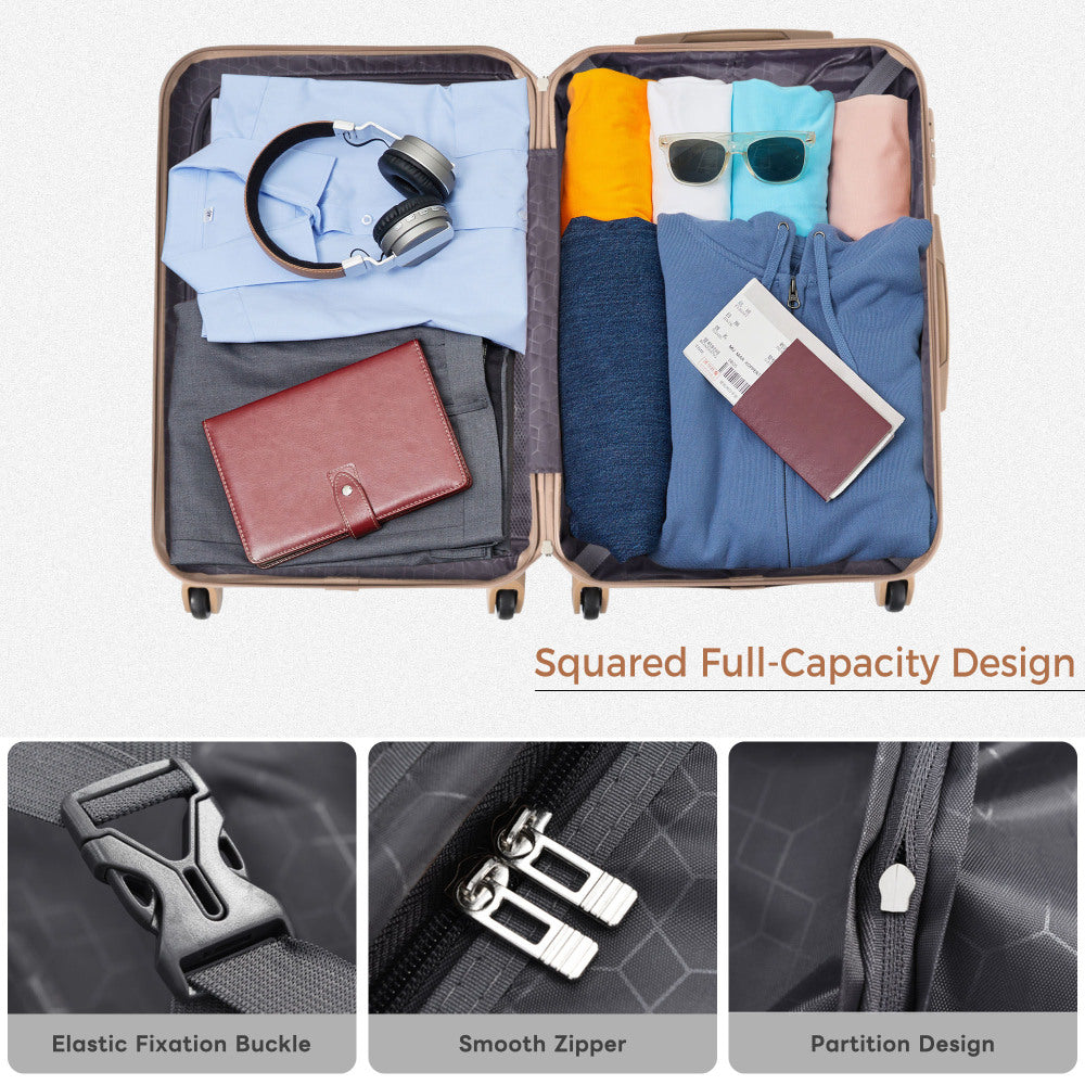 Luggage Sets 4pcs, ABS Durable Suitcase with Travel Bag, Carry On Luggage Suitcase Set with 360° Spinner Wheels, grey green