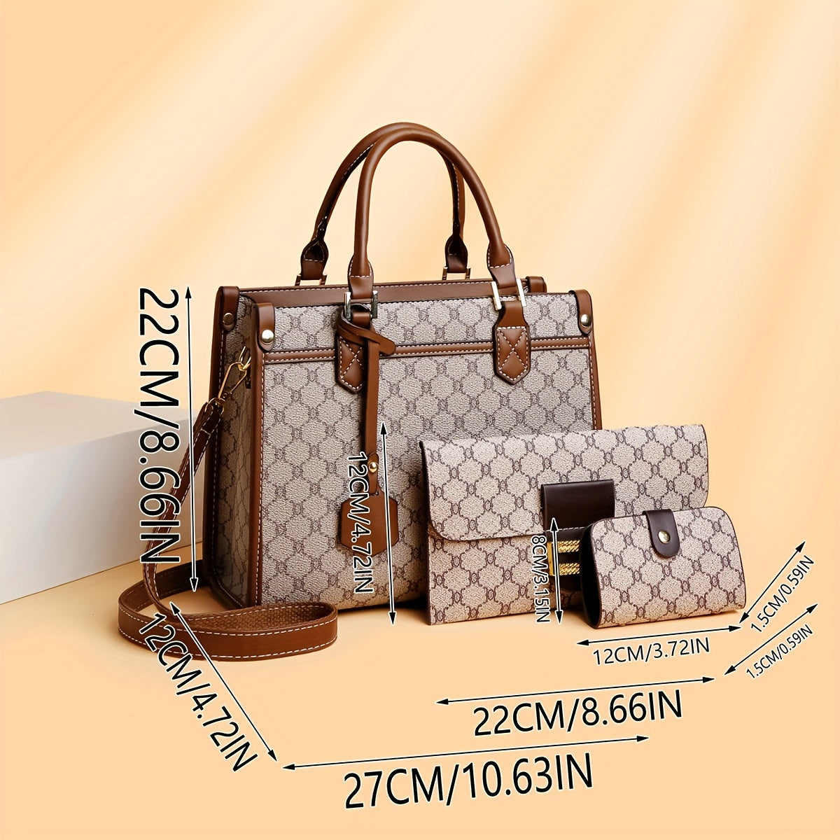 Stylish Large Tote Bag, Handbag, and Wallet Set - Elegant Bags for Middle-Aged Women with Reading Glasses