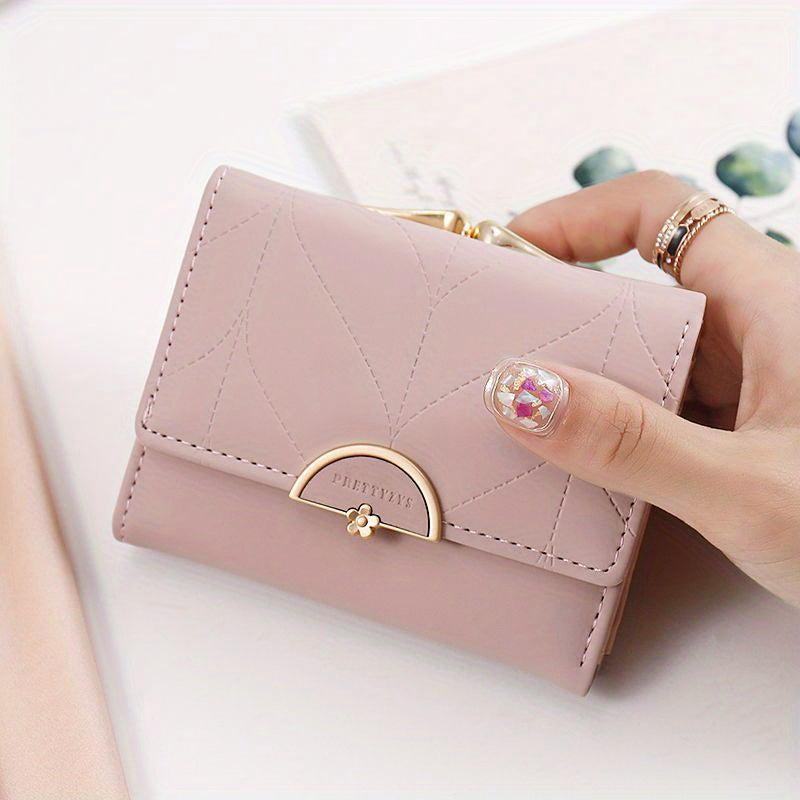 Mint Green Wallet Compact Trifold Mint Green Women's Wallet | Golden-Toned Clasp, Zippered Coin Purse, Floral Print, Multi-Function Card Holder