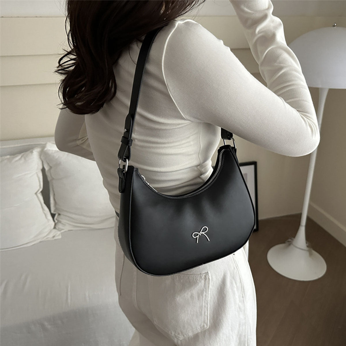 Stylish Shoulder Bag Stylish Black Women's Shoulder Bag | Sleek Crescent Design, Adjustable Strap, Metallic Accents, Perfect for Work, Casual Outings, and Holiday Gifts, Daily Shoulder Bag, Versatile Fashion