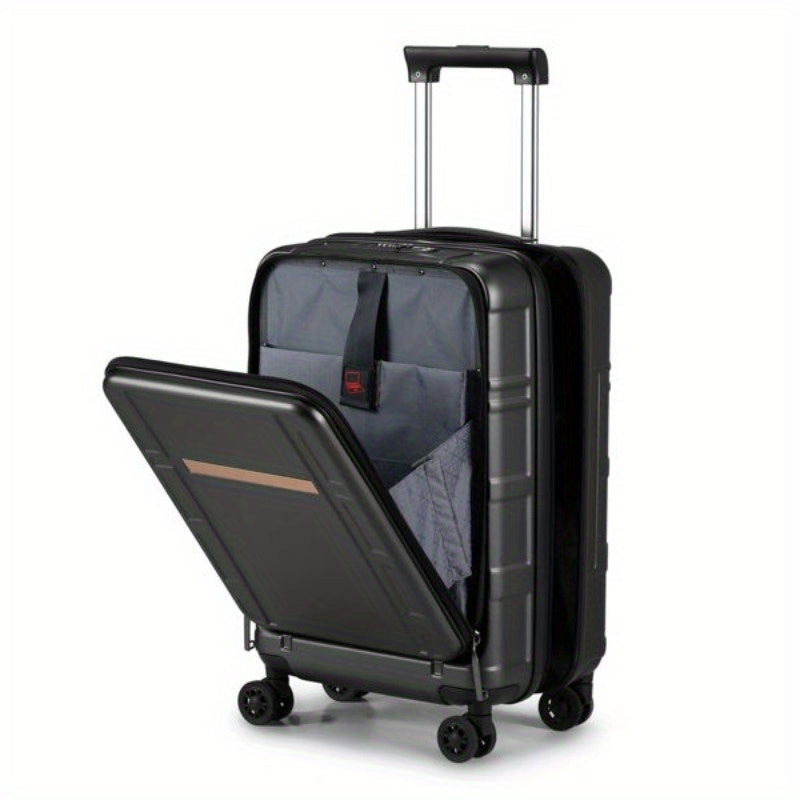 Carry on Luggage 22 X 14 X 9 Airline Approved ABS+PC 20 Inch Luggage with Front Compartment Double Spinner Wheels TSA Lock Black Color