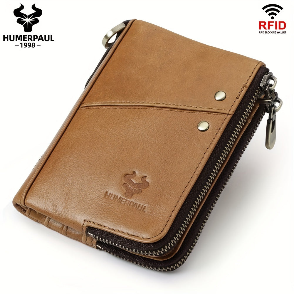 Large Capacity HUMERPAUL Women's Genuine Leather Bifold Wallet with Zipper Pocket, Snap Closure, Polyester Lined, Dry Clean, No Printing, Edge Painted, Casual Style Clutch