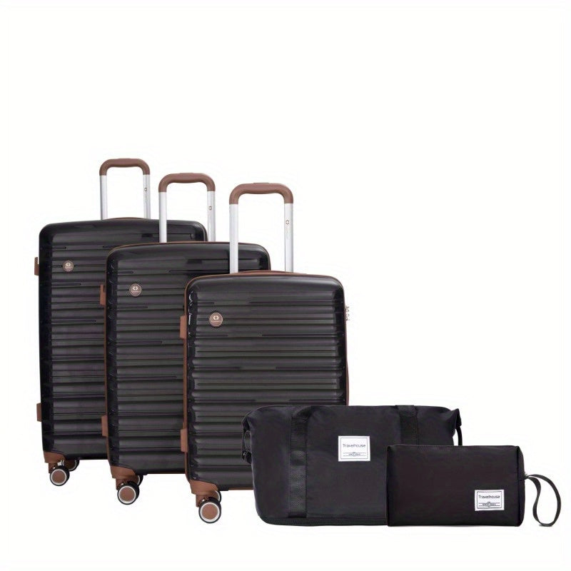 5pcs Set 202428 +a travel bag and a toiletry bag PP Hardshell Carry on Luggage Set with TSA Lock Carry On Suitcase Luggage Durable Suitcase Color BLACK