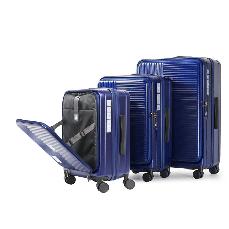 TSA-Approved Lock Hardshell Suitcase with Front Opening Design - Durable ABS+PC Luggage, 360° Spinner Wheels & Telescopic Handle, Blue Travel Suitcase for Business & Vacation