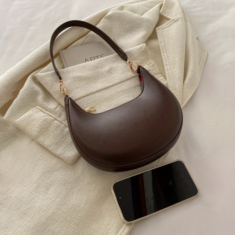 1pc Luxury Crossbody Bag Luxury Women's 1pc Crescent Crossbody Bag | Detachable Adjustable Strap, Magnetic Closure, Golden-Tone Hardware | Coffee Brown\u002FWhite\u002FRed\u002FBlack, Polyester Lined Interior