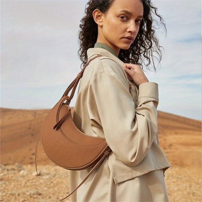 Unisex -2025 Niche Design Shoulder Crossbody Bag Women'S Crocodile Pattern Crescent Moon Bag Genuine Leather Underarm Bag Saddle Bag