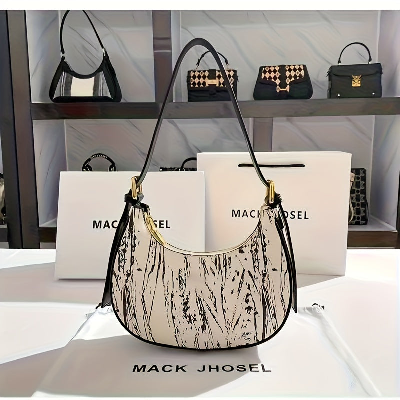 French Wing Tote Bag - Elegant Crescent Moon Shoulder Bag with Cloud Pattern, Premium, Zipper Closure & Polyester Lining, Versatile for Casual & Formal Outfits, White