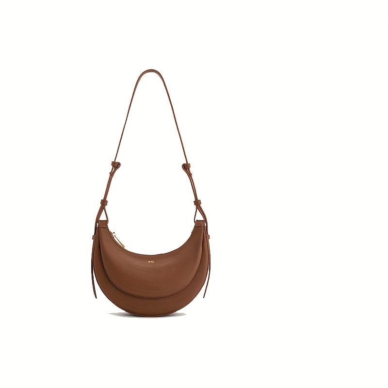 Women'S Crescent Moon Saddle Bag - Unique Design Shoulder Crossbody Purse with Zipper Closure, Polyester Lined, Edge Painted, Perfect for Daily Commute or Casual Wear (White), Small Crossbody Bag