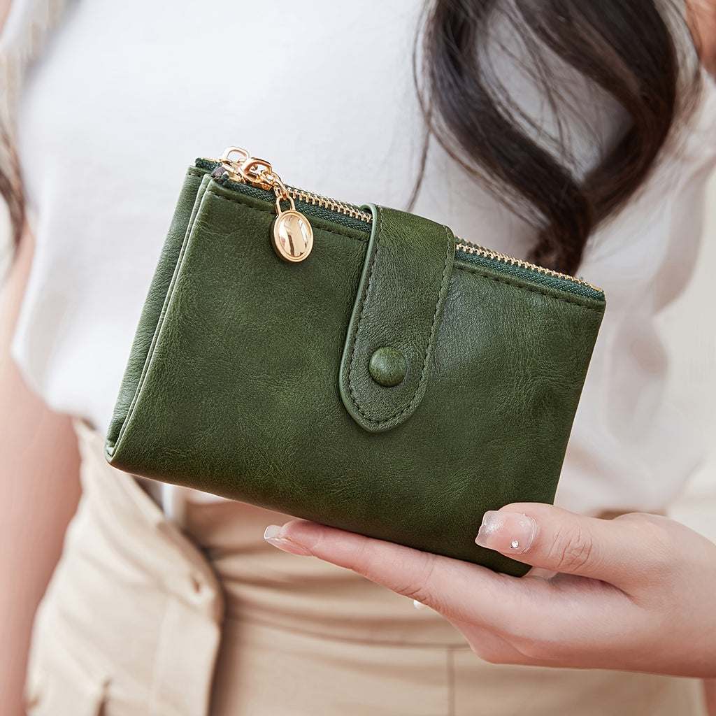 Three-Fold Retro Wallet with RFID Blocking, Multiple Card Slots, Button and Magnetic Snap Closures