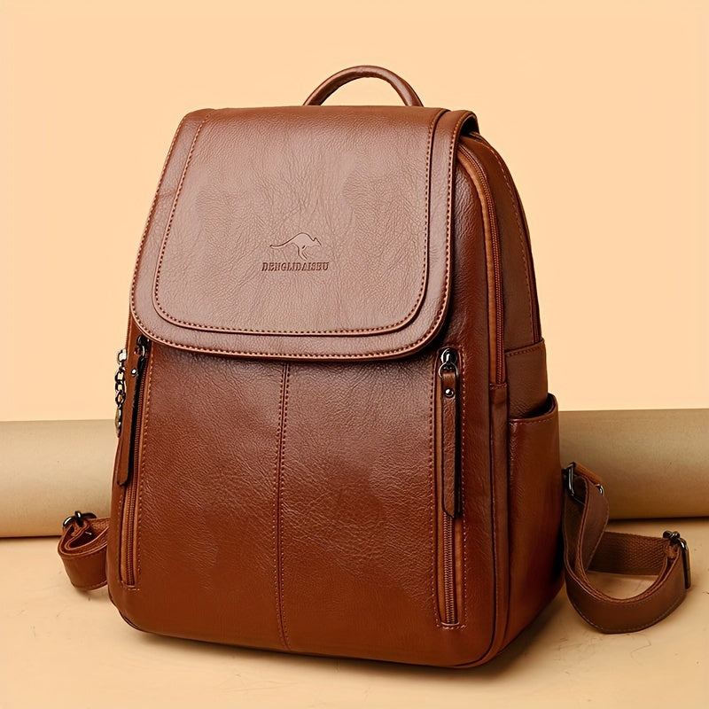 Summer Backpack Brown DENGLIDAISHU Women's Summer Casual Backpack | Large Capacity Adjustable Strap, Synthetic Faux Leather with Zipper Closure, Polyester Lining, Perfect for Travel & Everyday Use
