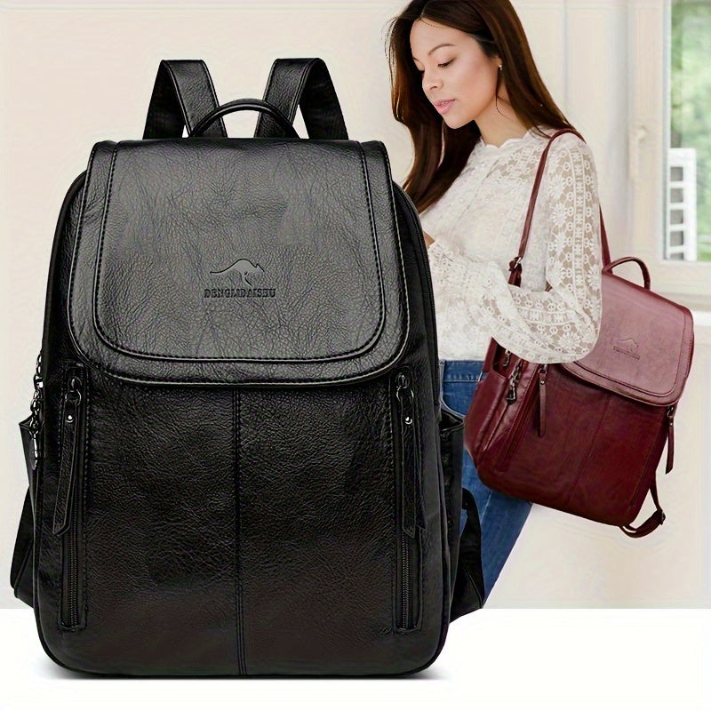 Summer Backpack Brown DENGLIDAISHU Women's Summer Casual Backpack | Large Capacity Adjustable Strap, Synthetic Faux Leather with Zipper Closure, Polyester Lining, Perfect for Travel & Everyday Use