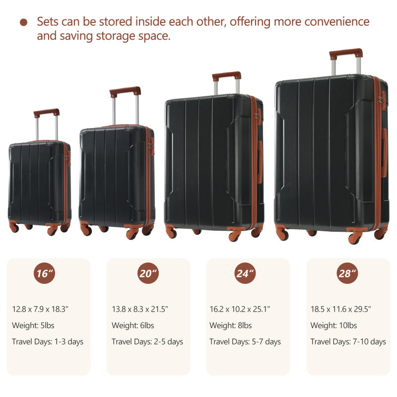 Hardshell Luggage Sets 6pcs Suitcase Set Expandable Lightweight Suitcases with Wheels TSA Lock for Men Women Black Brown