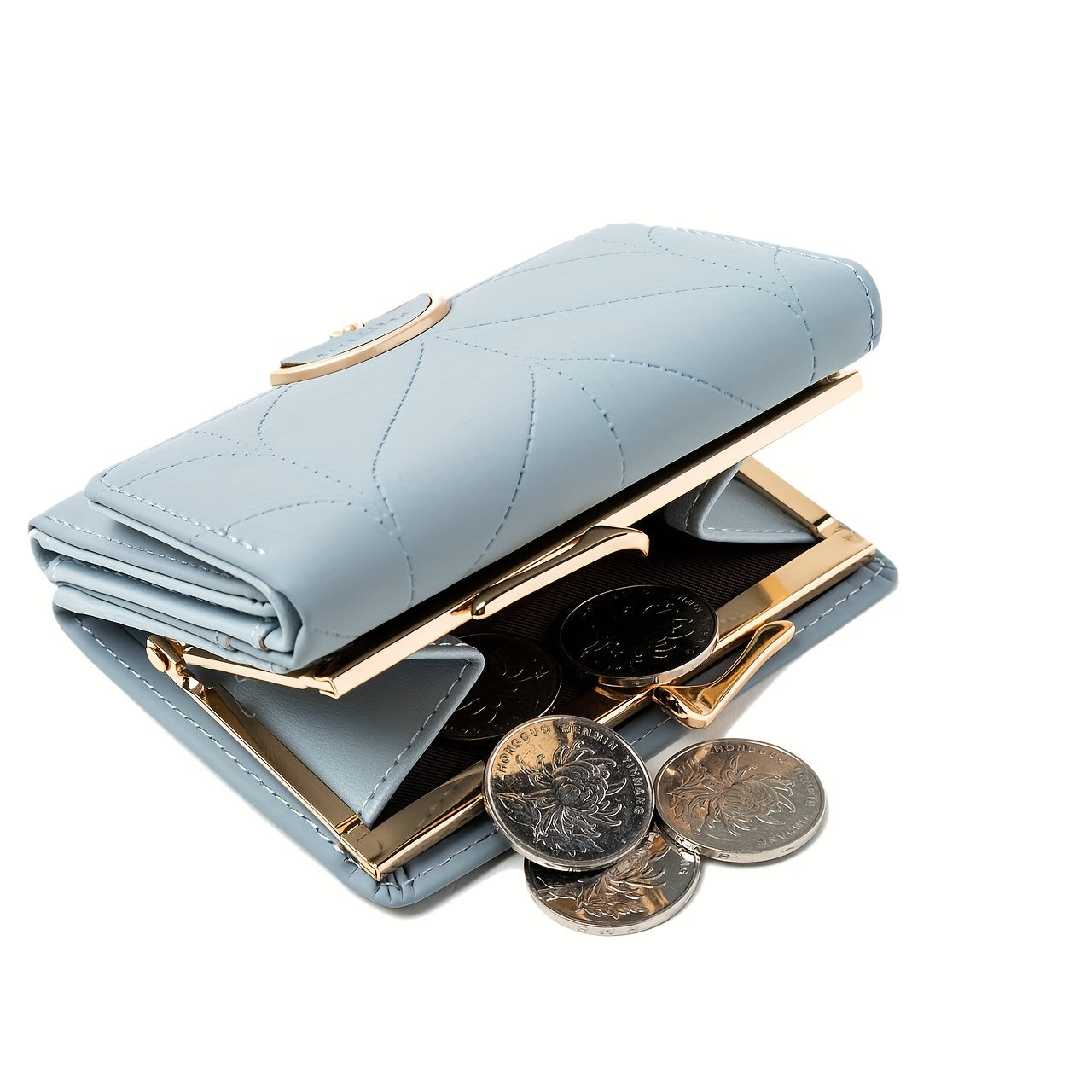 Mint Green Wallet Compact Trifold Mint Green Women's Wallet | Golden-Toned Clasp, Zippered Coin Purse, Floral Print, Multi-Function Card Holder