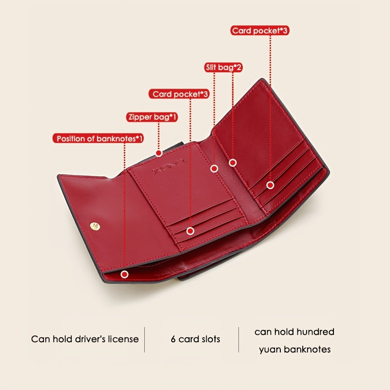 ONDY Classic Letter Print Compact Wallet - Slim & Portable, Multi-Functional Card Holder with Golden Accents, Snap Closure, in Coffee\u002FCaramel - Durable PVC, Easy-Clean