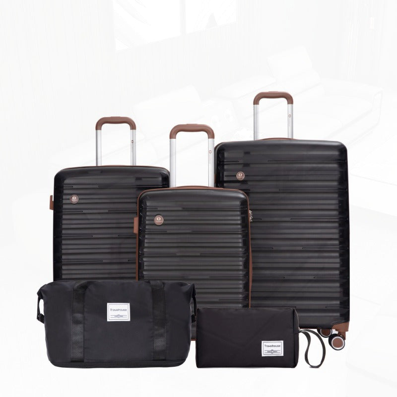 5pcs Set 202428 +a travel bag and a toiletry bag PP Hardshell Carry on Luggage Set with TSA Lock Carry On Suitcase Luggage Durable Suitcase Color BLACK