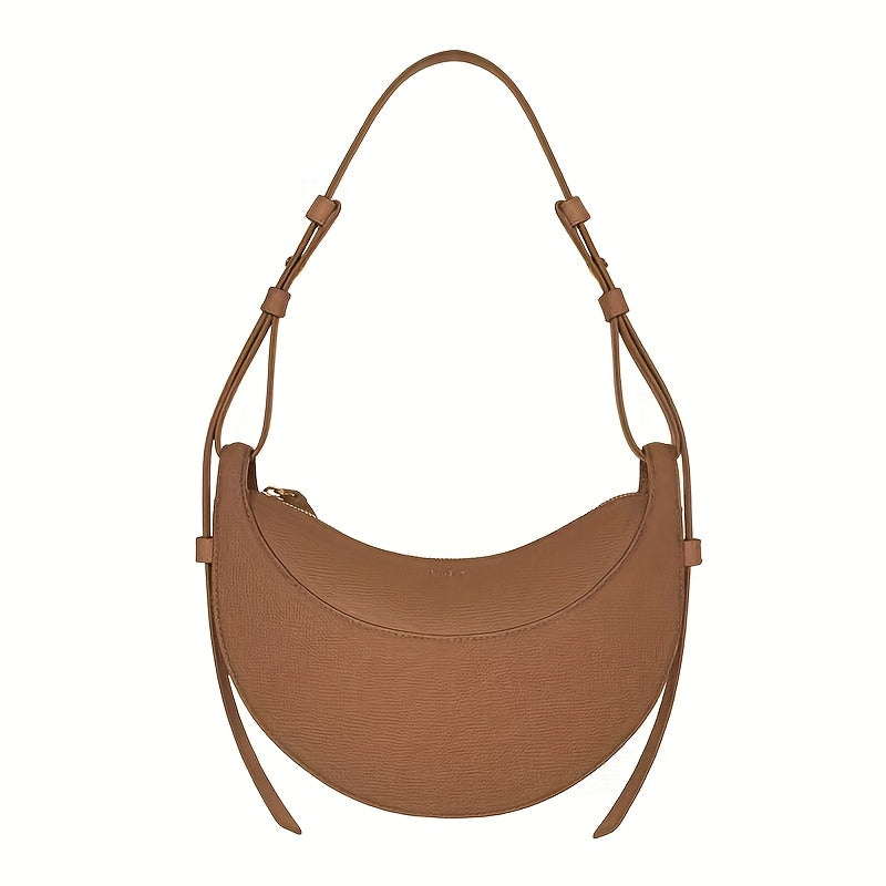 2025 New Crescent Saddle Bag - Niche Design Women's Crossbody Bag with Adjustable Strap, Zipper Closure & Polyester Lining, Available in White\u002FBrown\u002FBlack, Suitable for Casual and Formal Occasions, Smooth Texture Handbag