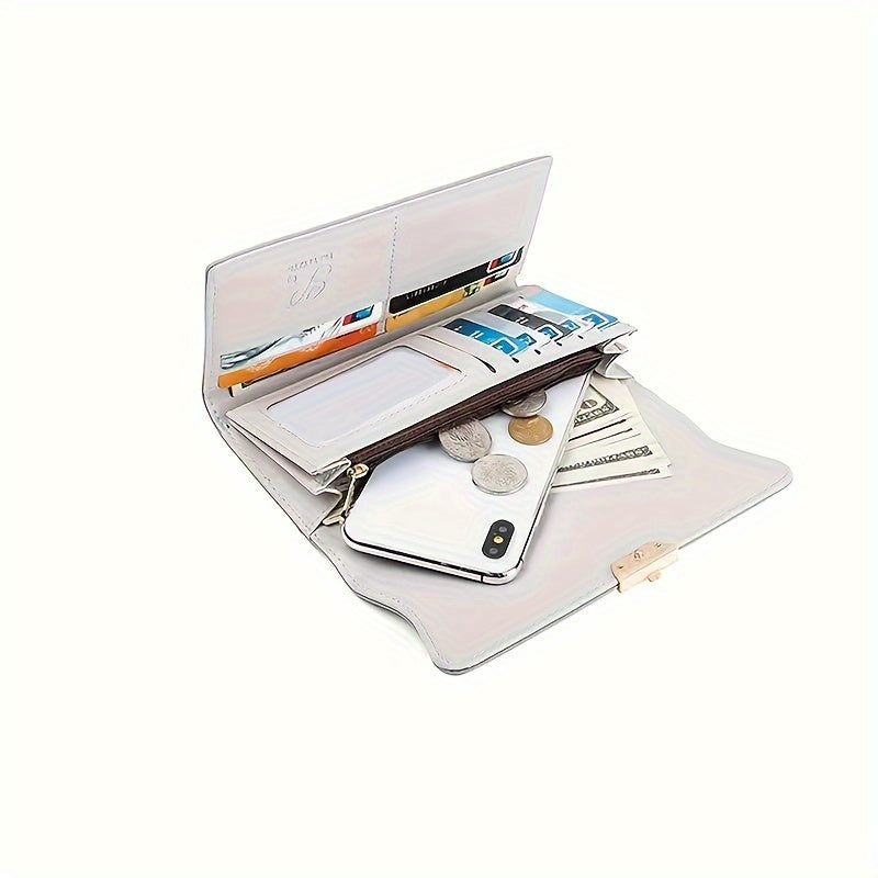 New Fashionable Large Capacity Women'S Long Simple Folded Flower Lady'S Wallet, Synthetic Leather