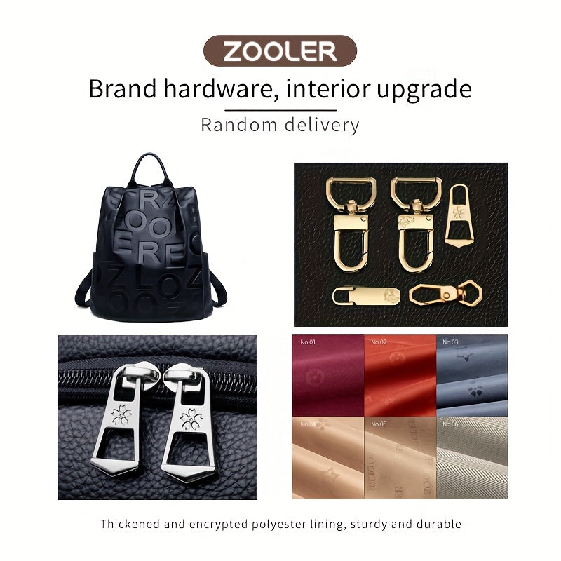 Durable Build Large Capacity Genuine Leather Backpack for Women - Stylish Black Convertible Shoulder Bag with Adjustable Straps, Anti-Theft Design & Unique Letter Print, Backpack Purse