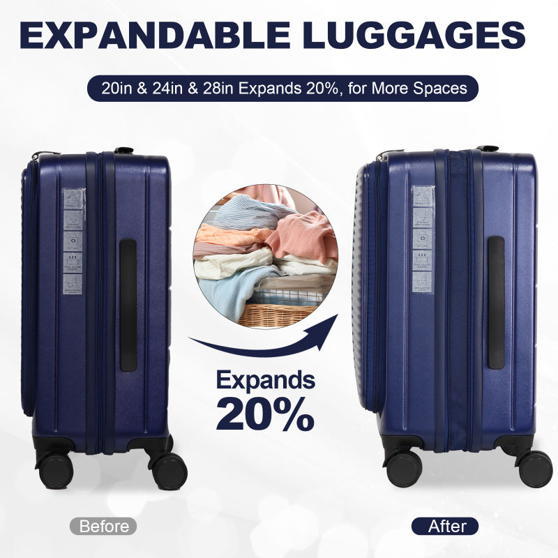 TSA-Approved Lock Hardshell Suitcase with Front Opening Design - Durable ABS+PC Luggage, 360° Spinner Wheels & Telescopic Handle, Blue Travel Suitcase for Business & Vacation