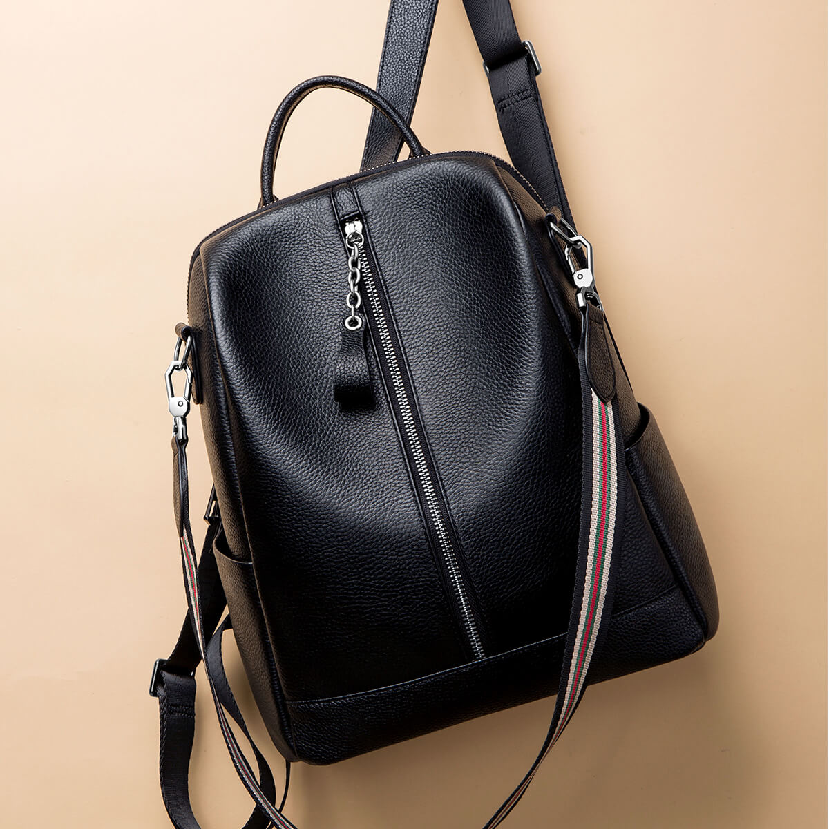 Juelzhen Genuine Leather Double Shoulder Bag Women's Trendy Fashionable Versatile Cowhide 2Genuine Leather Ladies Korean Version Soft Genuine Leather 2025 New Anti-theft Backpack Suitable for School Opening