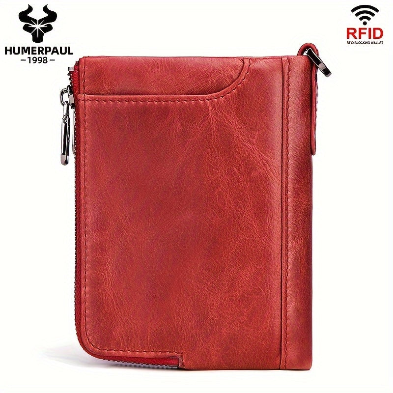 Large Capacity HUMERPAUL Women's Genuine Leather Bifold Wallet with Zipper Pocket, Snap Closure, Polyester Lined, Dry Clean, No Printing, Edge Painted, Casual Style Clutch