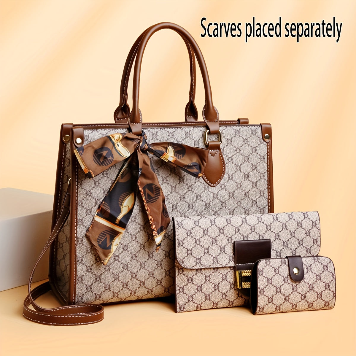 Stylish Large Capacity Tote Bag Three-Piece Set with Handbag and Card Holder for Middle-Aged Women
