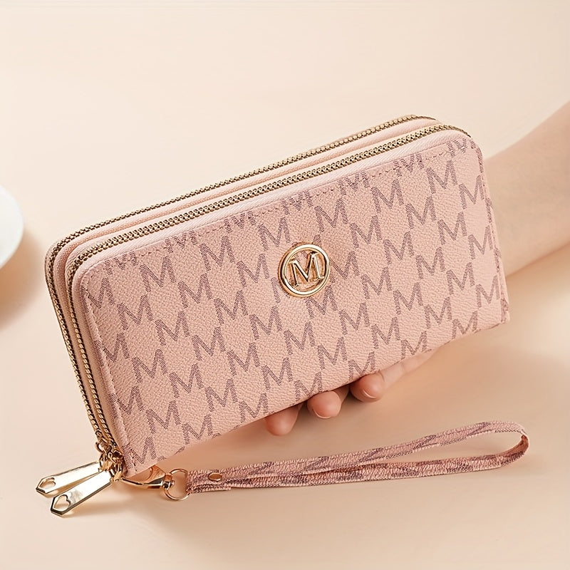 Vintage Wallet Vintage Women's Wallet | Tri-Fold Zipper Closure with Woven Pattern & Golden-Tone 'M' Logo, Includes Wrist Strap & Multiple Card Slots for Everyday Use, Versatile Cardholder - Textured Accessory, Cute Wallet