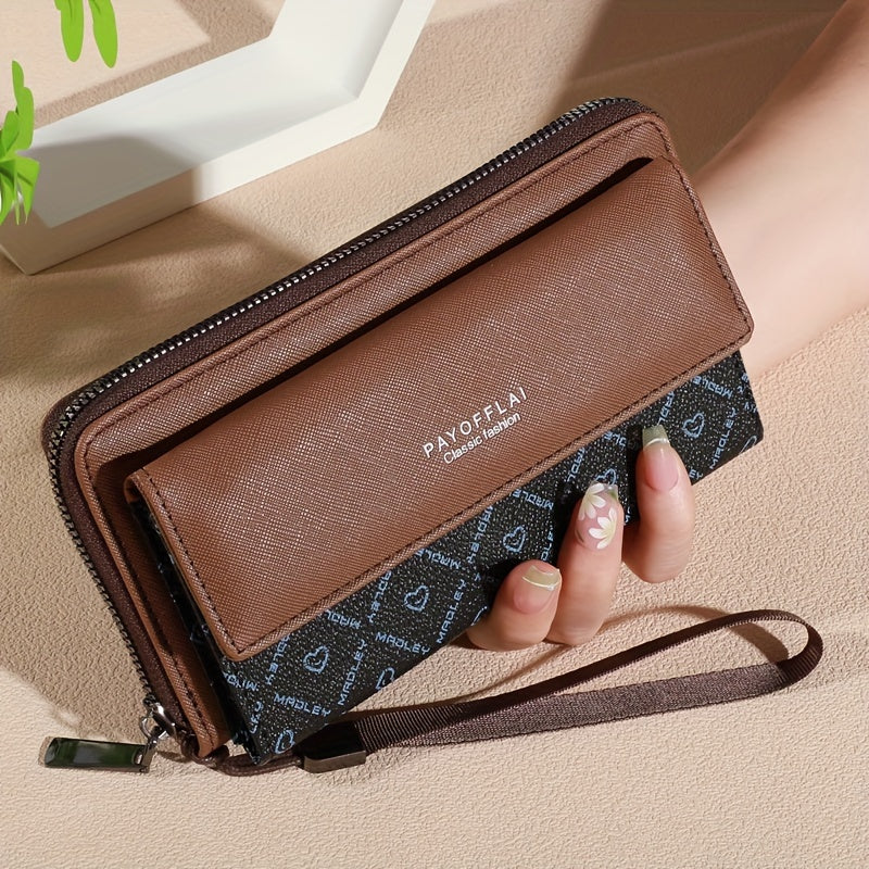 Double-Layer Classic PU Women's Wallet | Long | PU | Double-Layer Design, Zipper Closure, Zip Pocket, Photo Separation Layer | Women | Continental | Color-Block