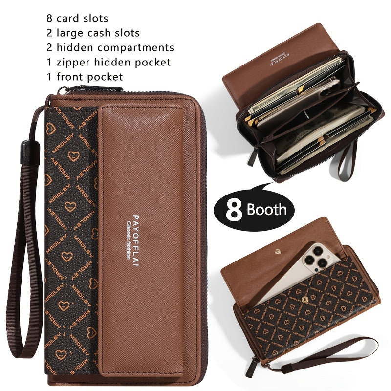 Double-Layer Classic PU Women's Wallet | Long | PU | Double-Layer Design, Zipper Closure, Zip Pocket, Photo Separation Layer | Women | Continental | Color-Block