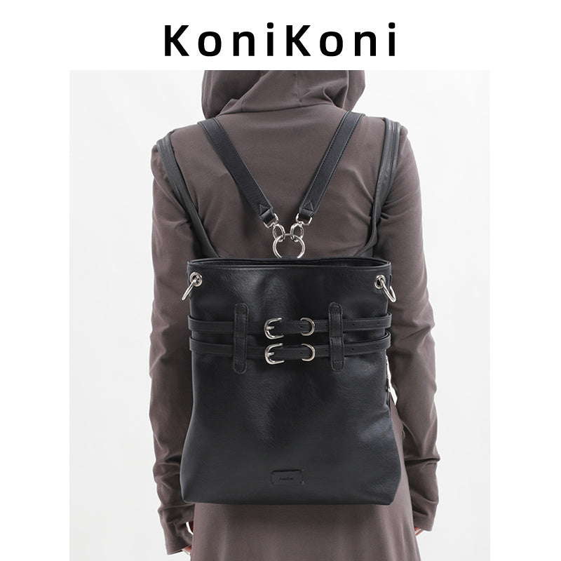 KoniKoni Genuine Leather Women'S Backpack - Lightweight Large Capacity Travel & Commuter Bag with Adjustable Shoulder Straps, Multiple Compartments, and Zipper Closure, Black, Backpack for Travel, Structured Design, Durable Zipper Compartments