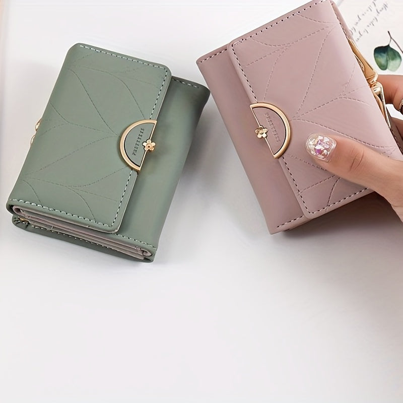 Mint Green Wallet Compact Trifold Mint Green Women's Wallet | Golden-Toned Clasp, Zippered Coin Purse, Floral Print, Multi-Function Card Holder