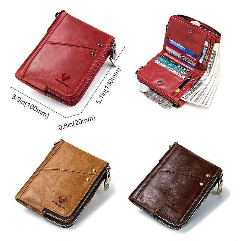 Large Capacity HUMERPAUL Women's Genuine Leather Bifold Wallet with Zipper Pocket, Snap Closure, Polyester Lined, Dry Clean, No Printing, Edge Painted, Casual Style Clutch