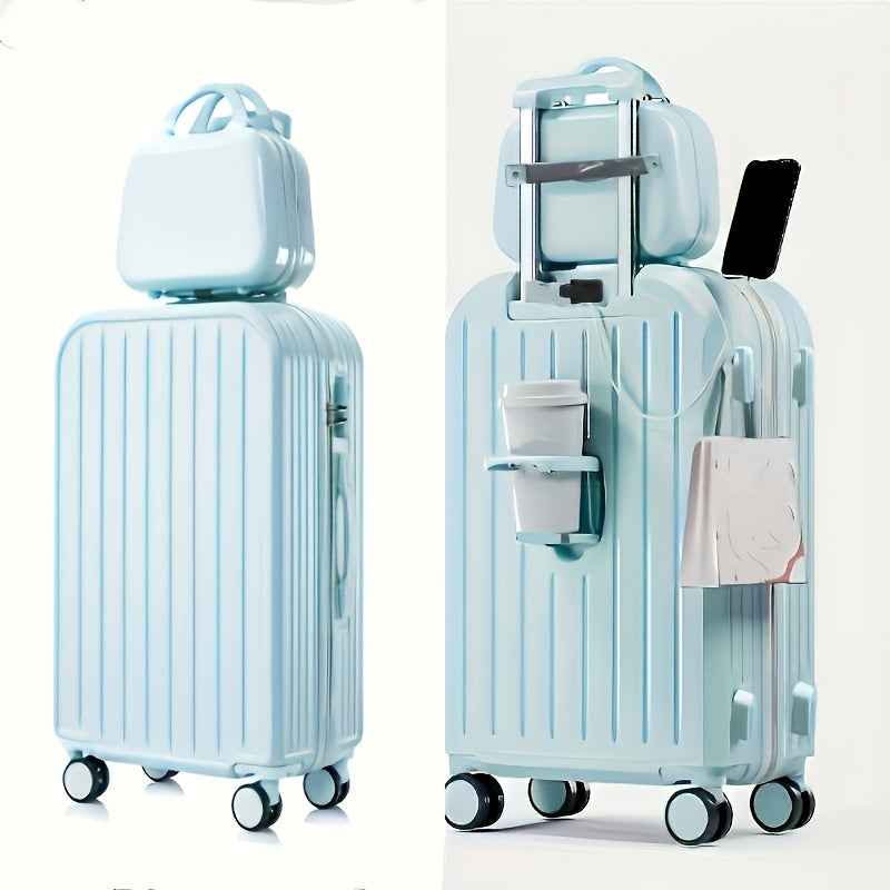 1pc\u002F2pcs Minimalist Solid Color Luggage Case Set, Hard Shell Zipper Trolley Case with Wheels And Square Small Makeup Handbag for Travel\u002FWork\u002FStudy Use