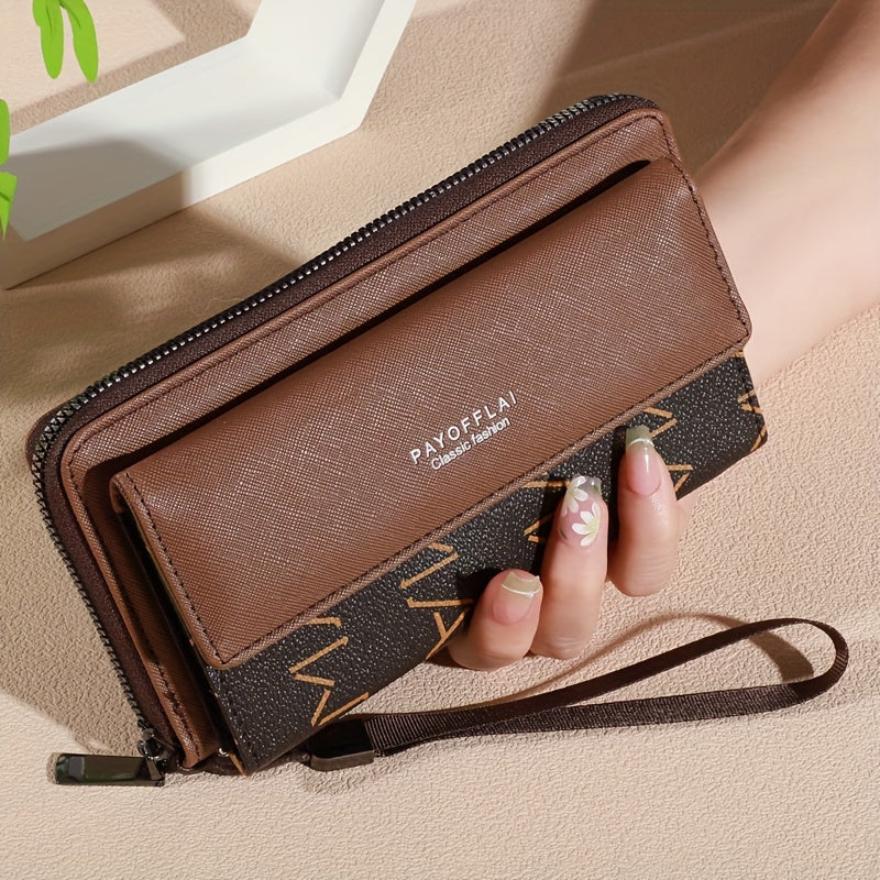Double-Layer Classic PU Women's Wallet | Long | PU | Double-Layer Design, Zipper Closure, Zip Pocket, Photo Separation Layer | Women | Continental | Color-Block