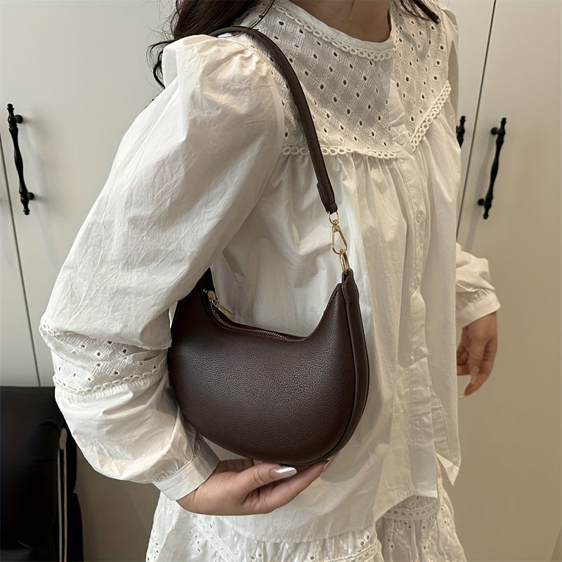 1pc Luxury Crossbody Bag Luxury Women's 1pc Crescent Crossbody Bag | Detachable Adjustable Strap, Magnetic Closure, Golden-Tone Hardware | Coffee Brown\u002FWhite\u002FRed\u002FBlack, Polyester Lined Interior