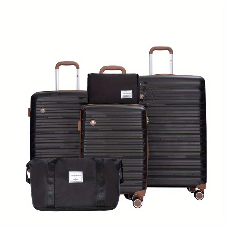 5pcs Set 202428 +a travel bag and a toiletry bag PP Hardshell Carry on Luggage Set with TSA Lock Carry On Suitcase Luggage Durable Suitcase Color BLACK