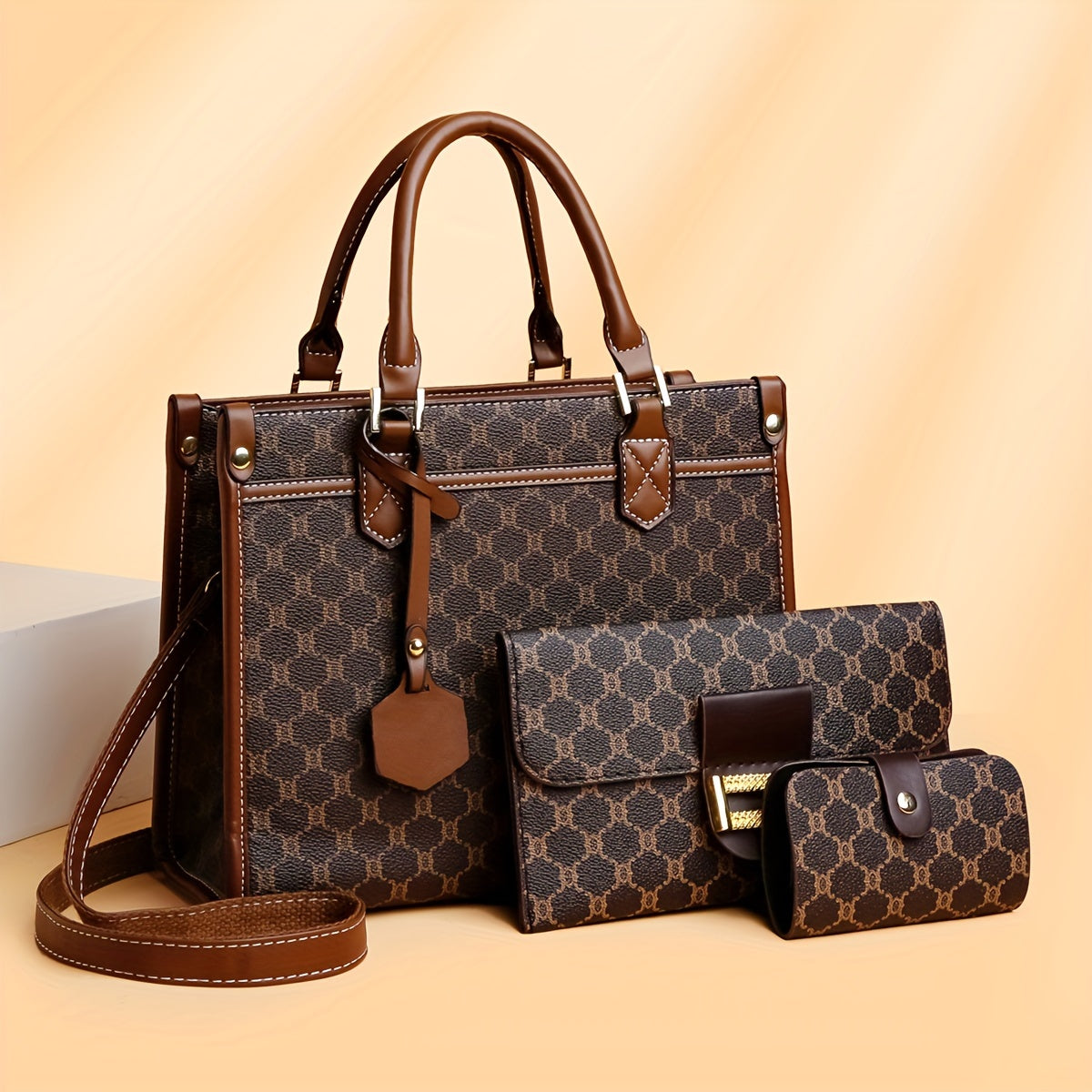 Stylish Large Tote Bag, Handbag, and Wallet Set - Elegant Bags for Middle-Aged Women with Reading Glasses